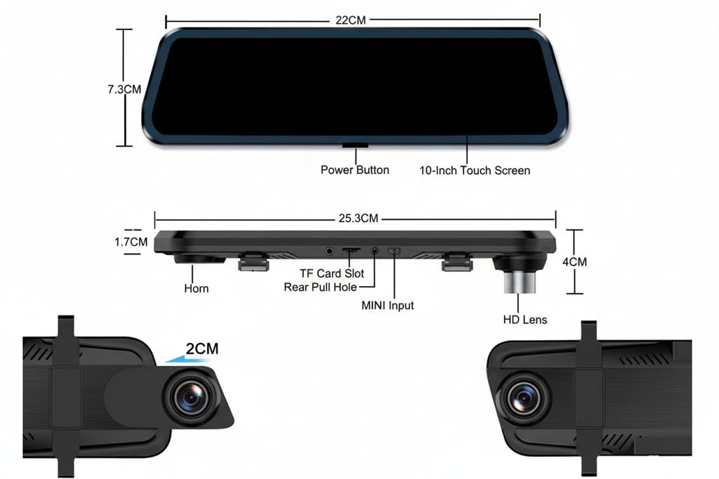 Rear-View Reverse & Dash Camera 10in