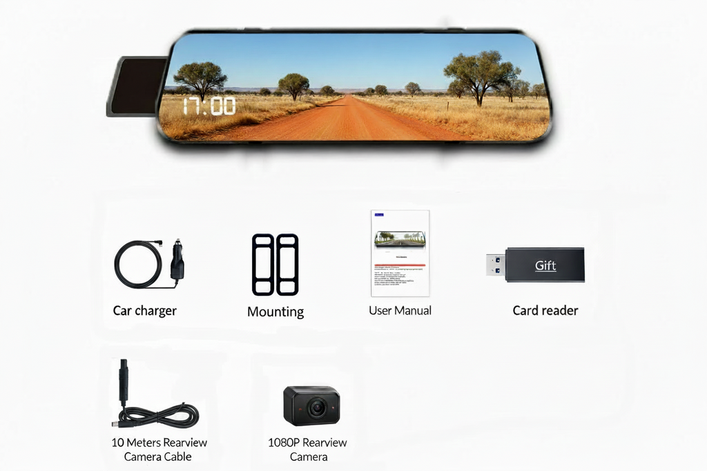 Rear-View Reverse & Dash Camera 10in