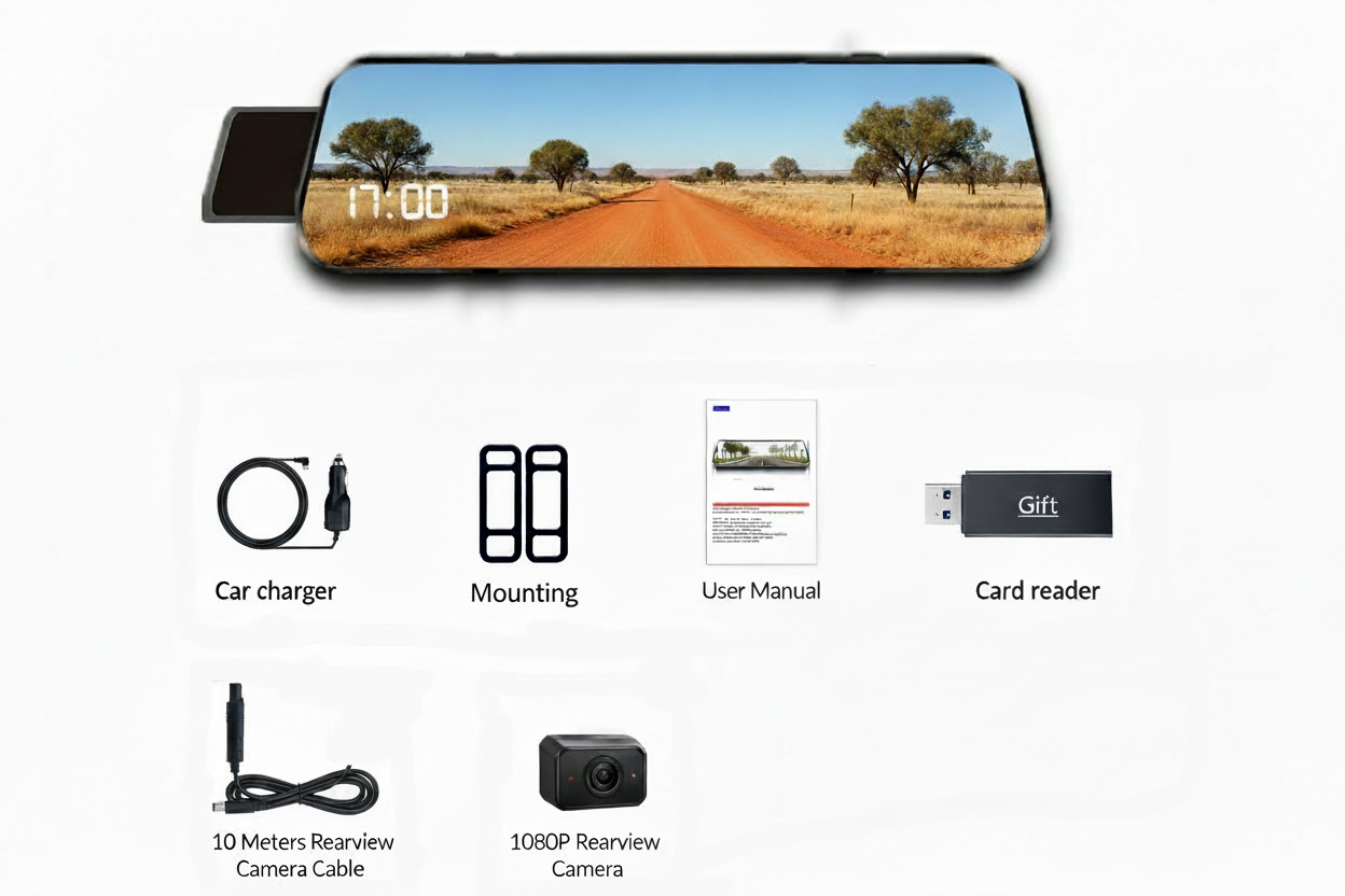 Rear-View Reverse & Dash Camera 10in